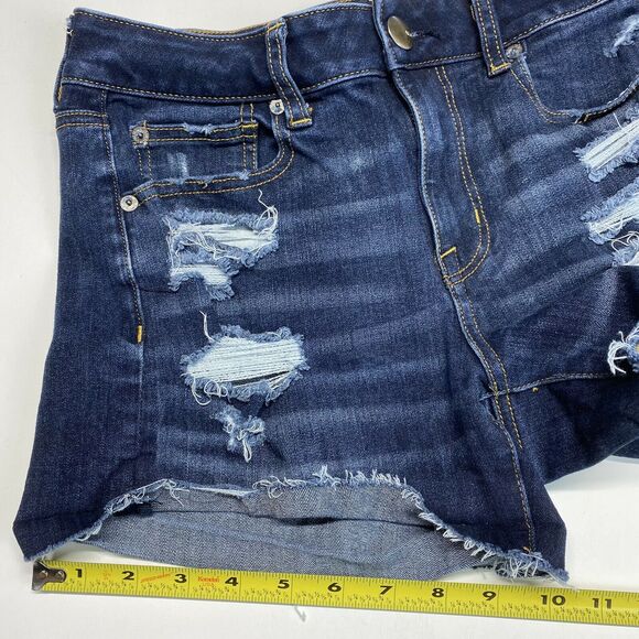 American Eagle Hi-Rise Shortie Sz 6 360 Super Stretch Denim Shorts Holes EUC - Picture 5 of 10